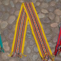 W-175 Finely woven Yellow Scarf with geometric Inca designs