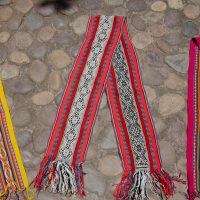 W-176 Handwoven brick red scarf in alpaca fiber with geometric patterns