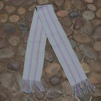 W-178 Handwoven grey Scarf with subtle stripes of magenta & green.