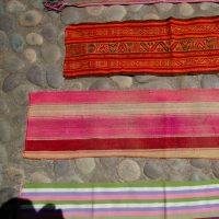 W-167 Simple Weaving with stripes of magenta, tan and red